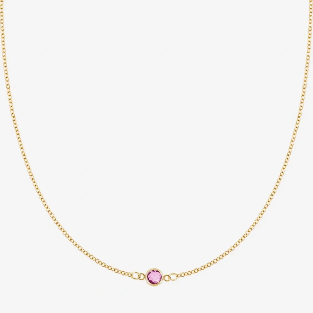 NEW HaverHill Petite 1 Birthstone Necklace in 14k Gold(Pink Sapphire October) - Picture 5 of 9